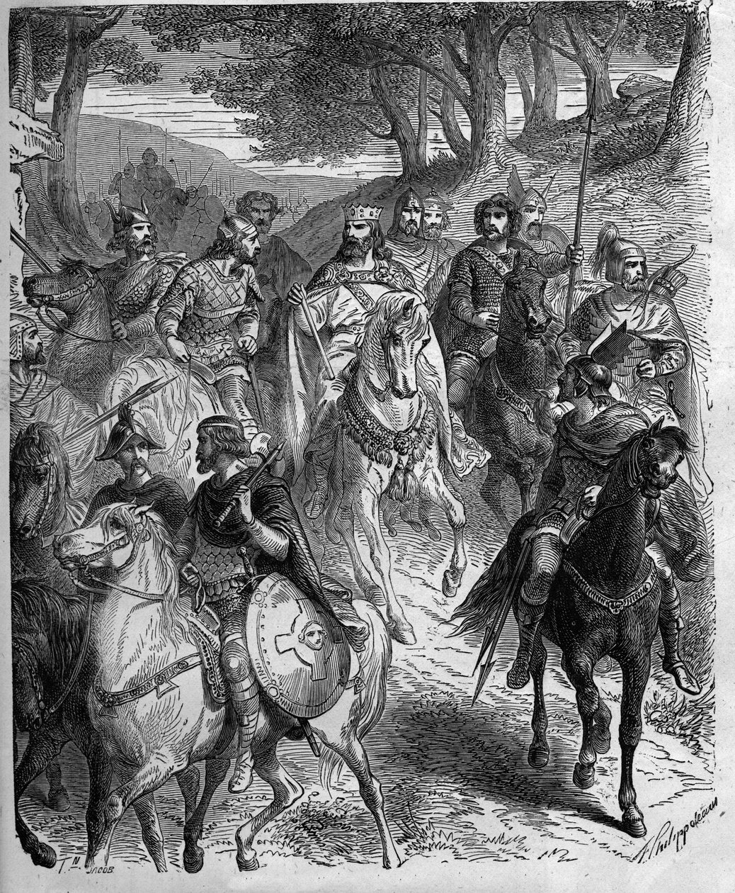 Passage af Alperne af Charlemagne (747-814), kongen af francs. Karl den Store underkaster sig langobarderne. Indgravering i "" Histoire De France En Cent malerier af Paul Lehugeur "" 1891. af Unknown artist