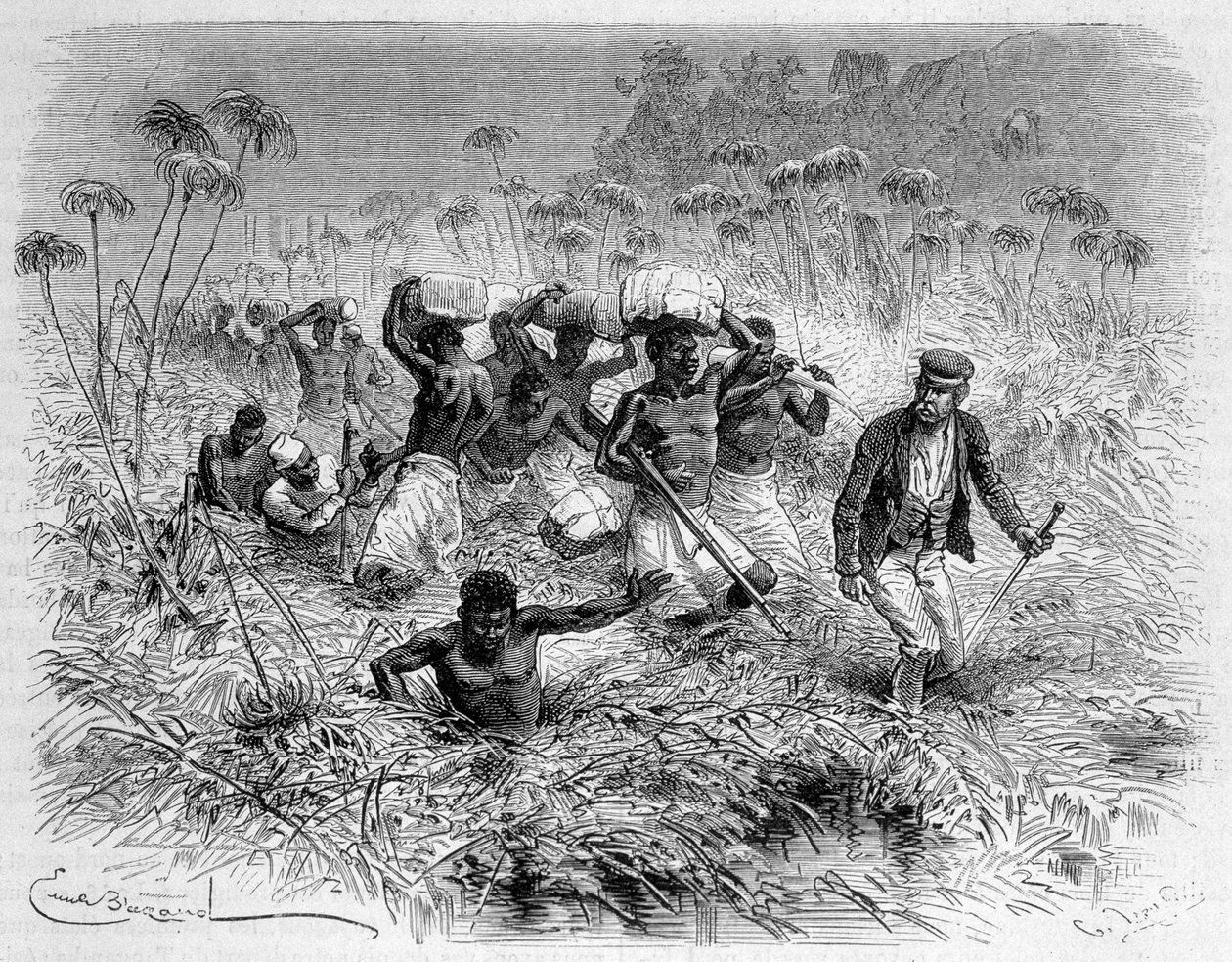 Passage af Chisera af Livingstone og dets portører - "" Livingstones sidste rejse 1866-1873"" i "" Jorden rundt"", 2. sem. 1875 af Unknown artist