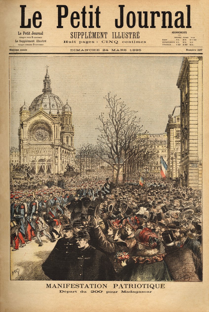 Patriotisk demonstration i Paris, til starten af det 200. regiment til Madagaskar. Indgravering i "" Le petit journal"" 24/03/1895. Selvas samling. af Unknown artist