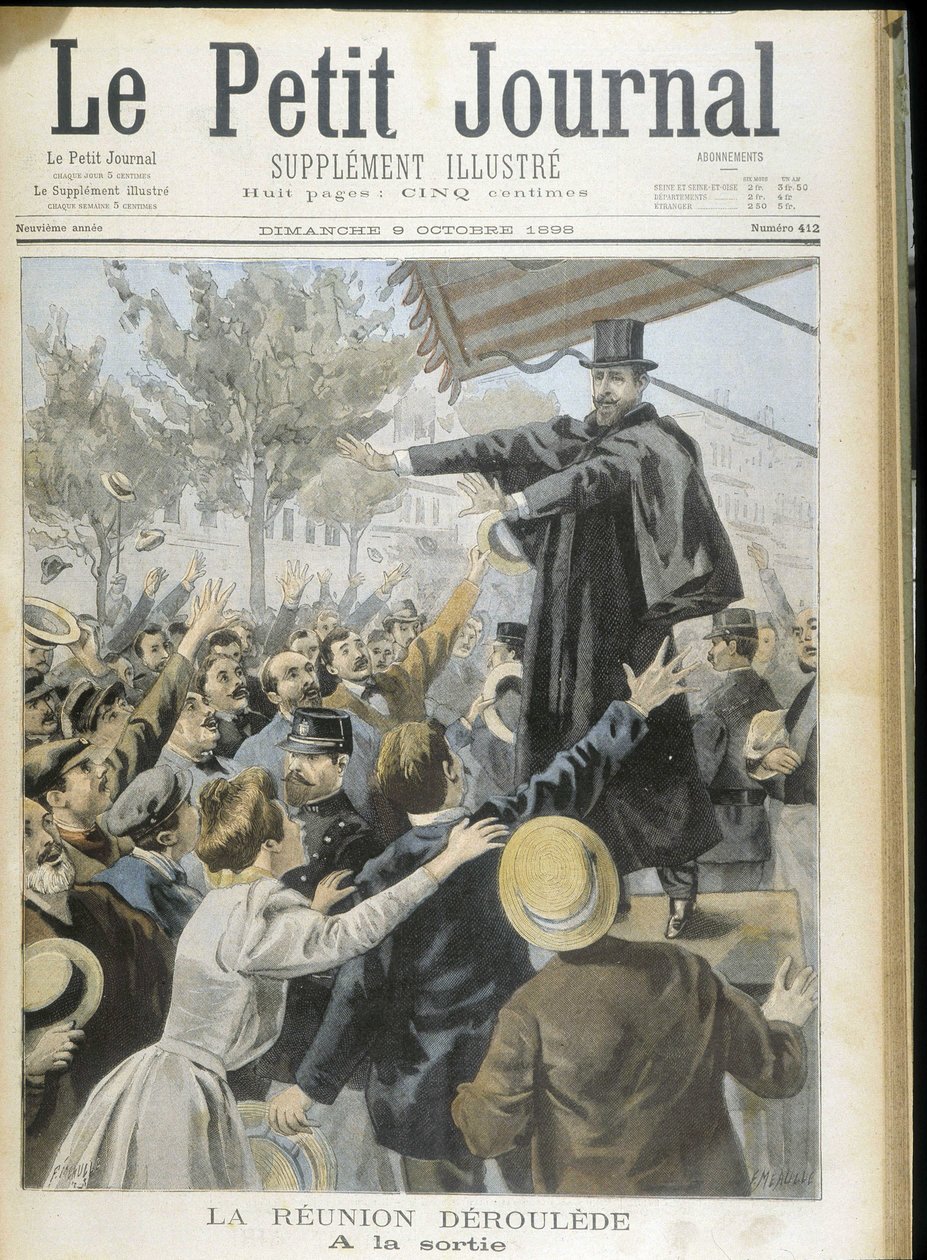 Paul Deroulede jublet af publikum, forside i "" Le Petit Journal"" 9/10/1898. af Unknown artist