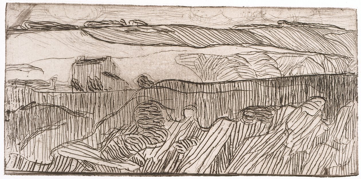 Stribet landskab (ætsning) af Unknown artist