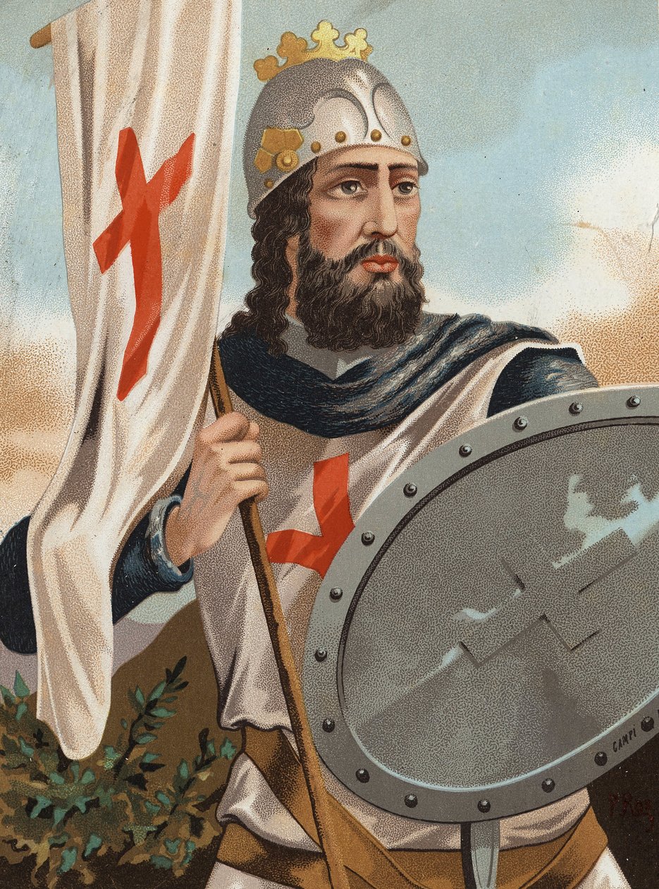 Pelagius af Asturien - Pelage Erobreren - Portræt af Pelayo-kongen af ​​Asturien og hovedet af vestgoterne (? , 718 i Cangas, 737). efter berømte mænd og kvinder. Barcelona 1877. af Unknown artist