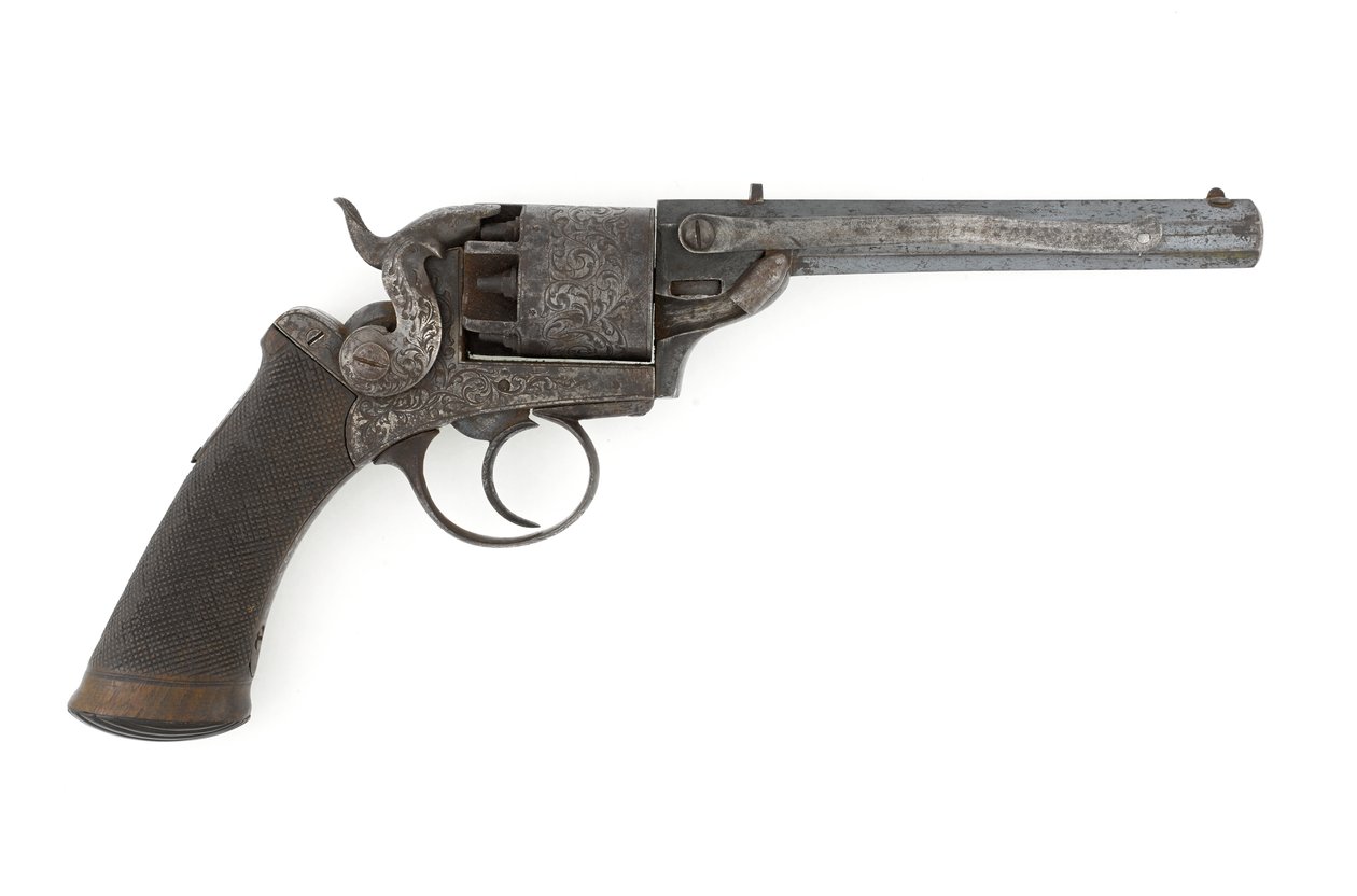 Percussion Side-Hammer Revolver, muligvis .38 tommer kaliber, c.1860s (revolver, perkussion, sidehammer) af Unknown artist