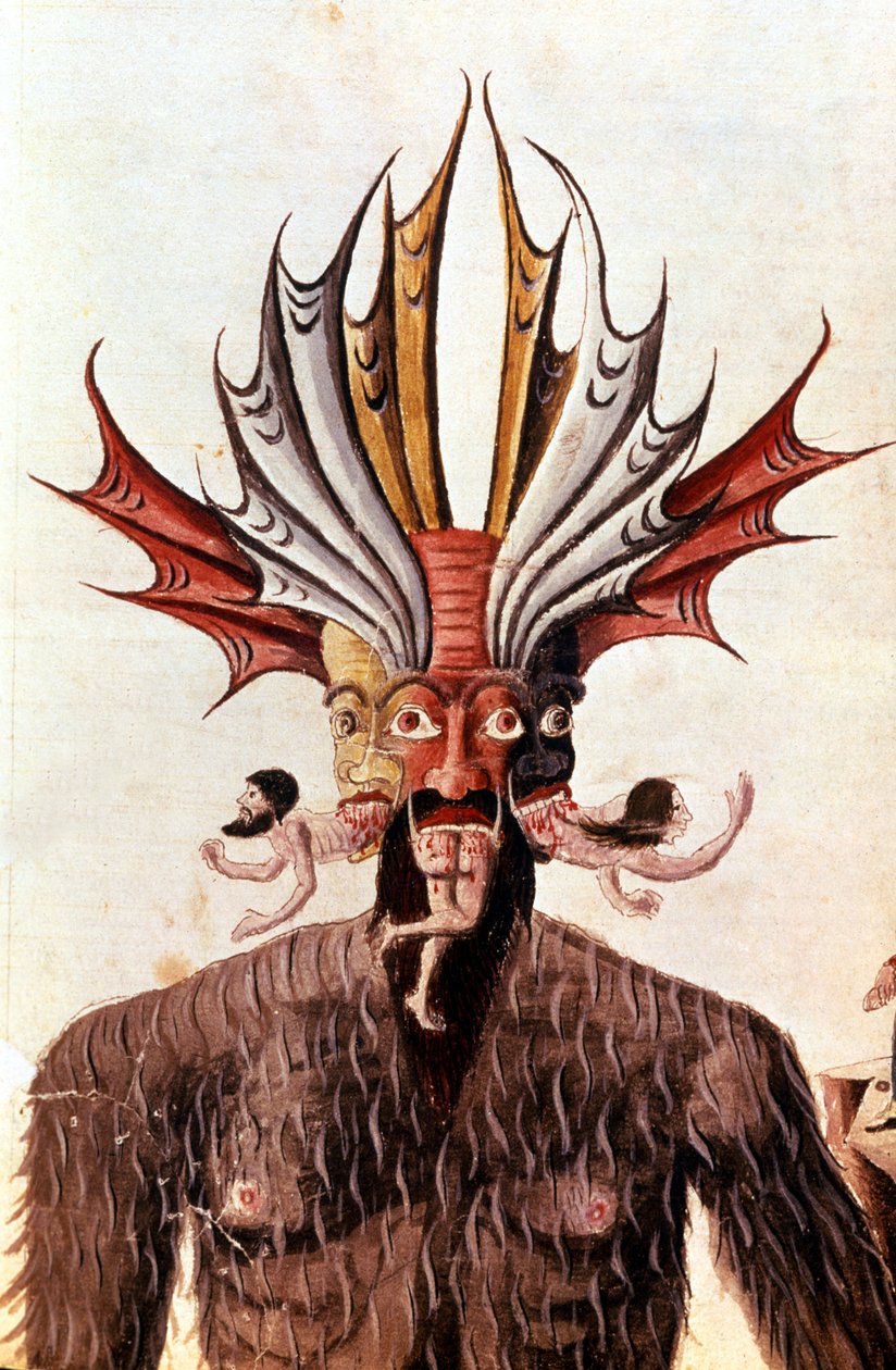Opførelse af Lucifer (djævel) i Dantes "Divina Commedia". 14. århundredes manuskript. Trivulziana bibliotek, Milano. af Unknown artist