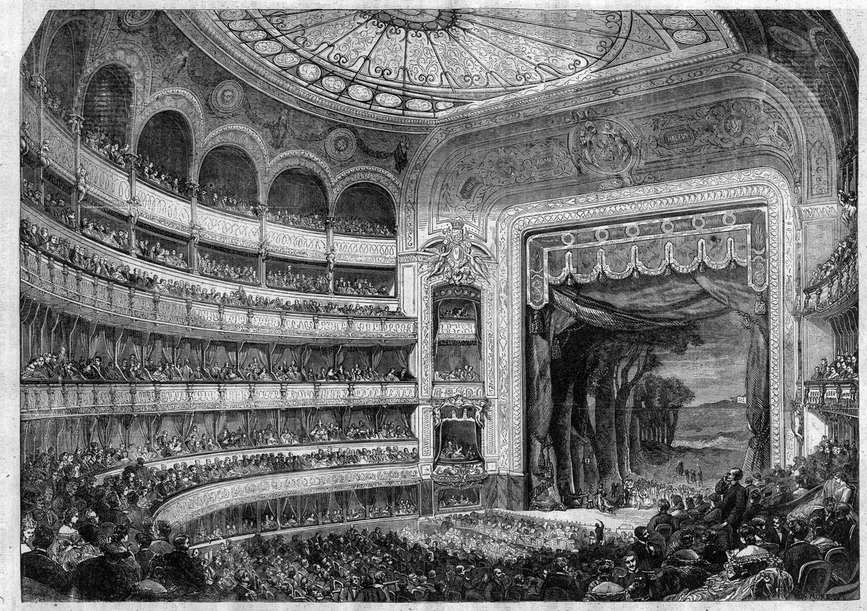 Opførelse af en opera: 2. akt af "" Don Quixote"" af Henri Boulanger, af Miguel de Cervantes på Theatre-Lyrique i Paris - Indgravering i "" Le Journal Illustre"" af Unknown artist