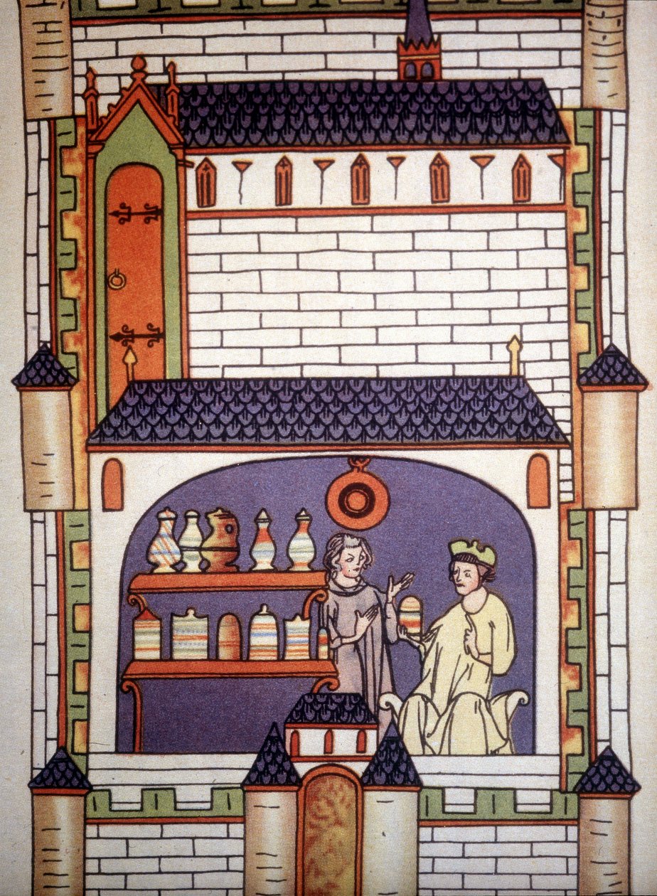 Apotek i et kloster i det 13. århundrede - i "Kirurgi"" af Ruggero di Salerno. af Unknown artist