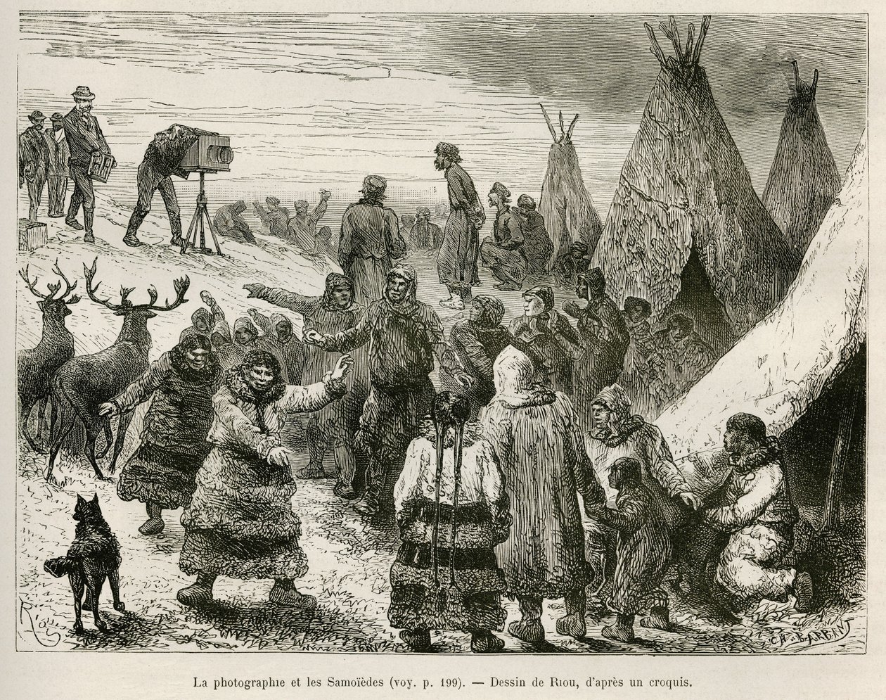 Fotografi og Samoiedes fra Caborova-regionen (Sverige), tegning af Riou, for at illustrere historien om professor Nils Adolf Erik (Eric) Baron Nordenskjold (Nordenskiold) (1832-1901): Svensk polarekspedition af Unknown artist