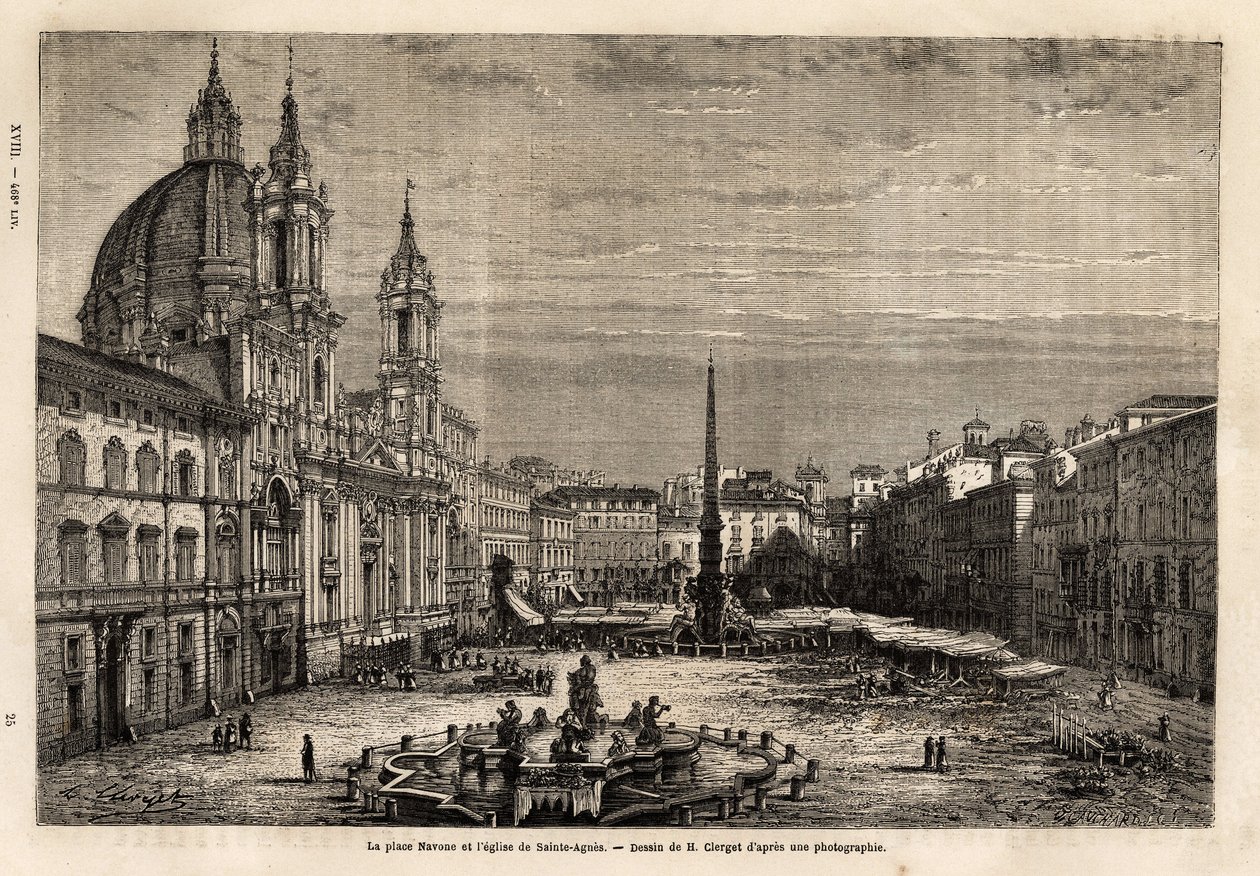 Piazza Navona, bygget på ruinerne af Domitian Stadium i det 1. århundrede, er det barokroms stolthed med springvandet af de 4 floder, bygget mellem 1648-1651, i henhold til design af Bernini (1598-1620) og St. Agnes Kirke, batie bet af Unknown artist
