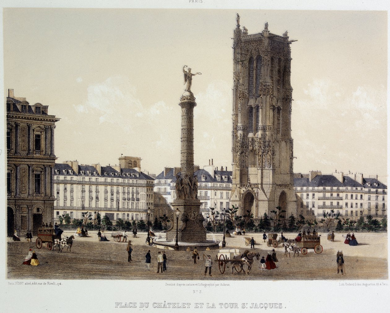 Place du Chatelet og Saint-Jacques Tower af Unknown artist