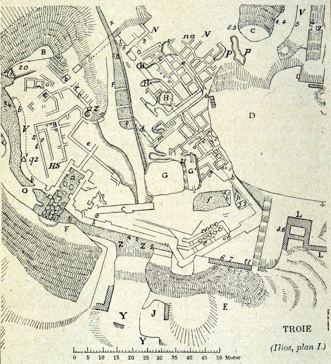 Plan over Troja: Udgravning af Heinrich Schliemann af Unknown artist
