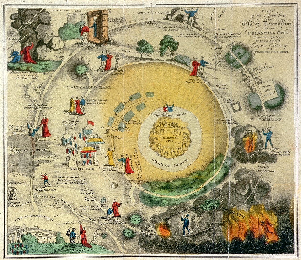 "Plan for vejen fra ødelæggelsens by til den himmelske by, indgraveret udtrykkeligt til Williams