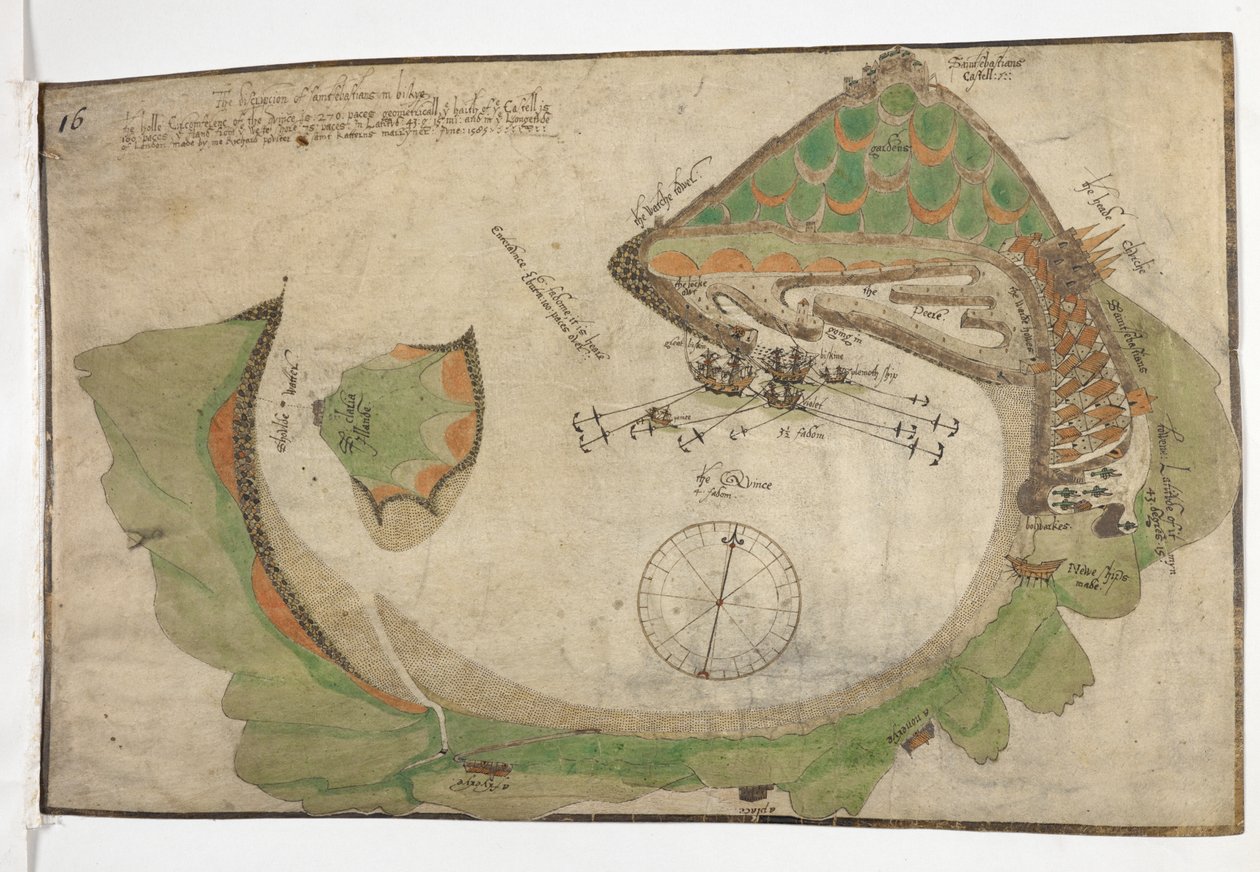Plan over byen og havnen i San Sebastian, tegnet af Richard Poulter, juni 1585 af Unknown artist