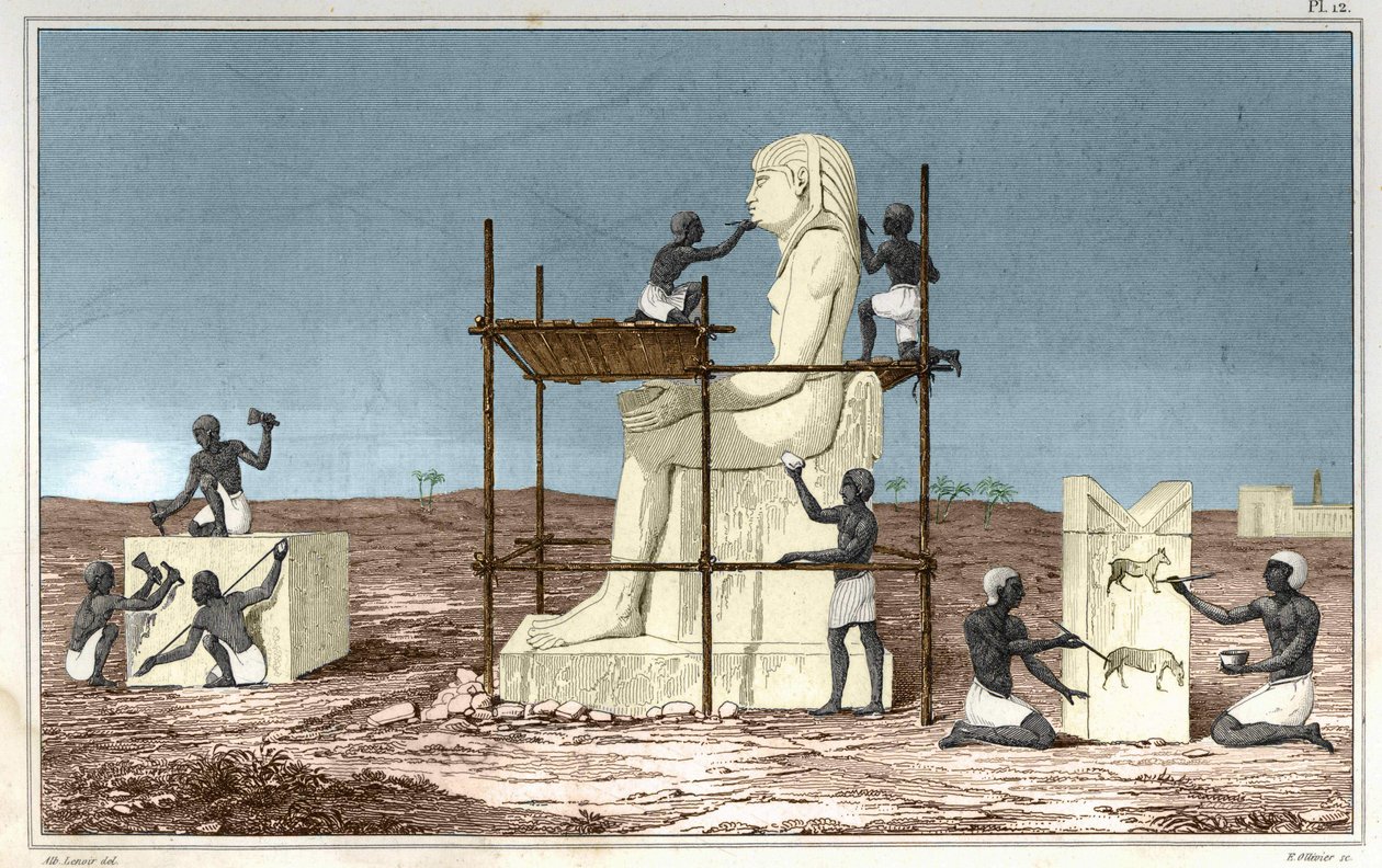 Tallerken baseret på værket af Rosellini (Rossellini), italiensk rejsende, der ledsagede Jean Francois (Jean-Francois) Champollion til Egypten. Gravering fra bogen Atlas of Rollin
