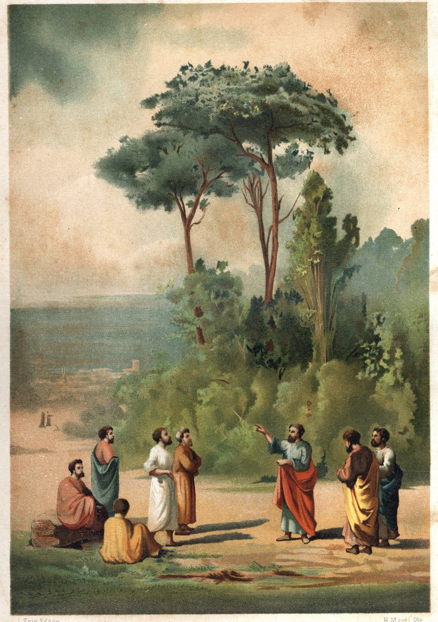 Platon og hans disciple i Akademiets haver. efter hombres y Mujeres berømte. Barcelona 1877. af Unknown artist