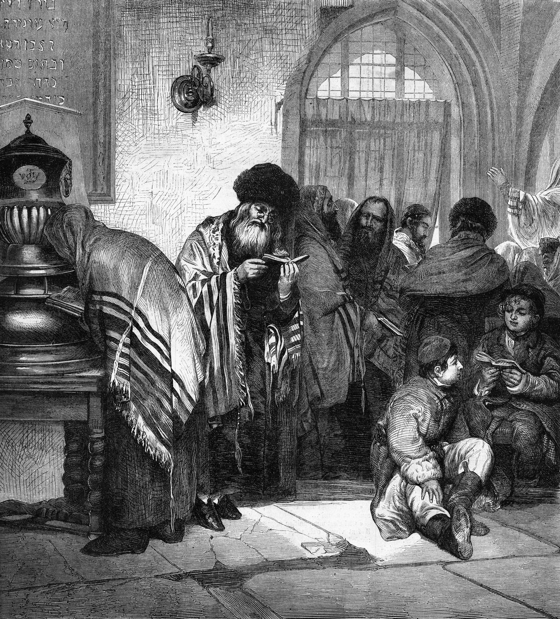 Polske jøder fejrer den store tilgivelse (Yom Kippur). af Unknown artist