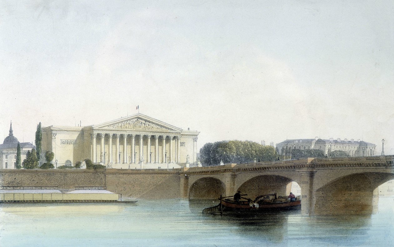 Pont de la Concorde, litografi af Aubrun, sd. 19. århundrede. af Unknown artist