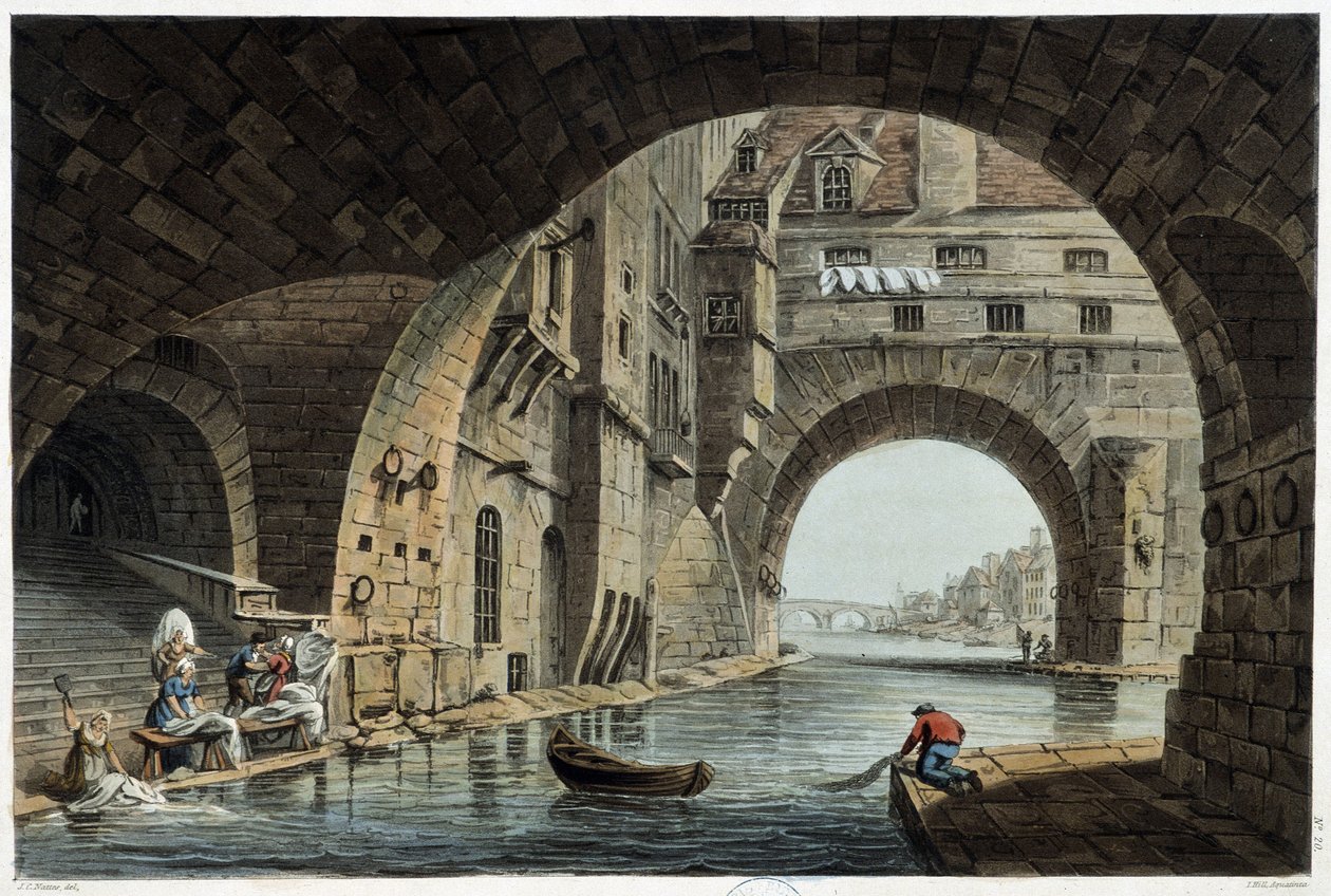 Pont de la Tournelle i Paris set af J.C.Nattes, udgivet af W.Miller i London-1806 af Unknown artist