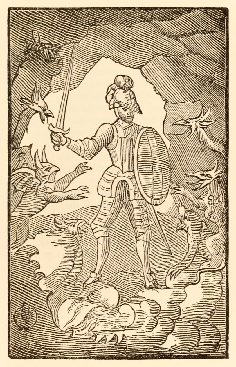 Fattig mand! Hvor er du nu? Din dag er nat. fra The Pilgrims Progress From This World, To That What Is To Come af John Bunyan (1628-1688) Christian går ind i Dødens Skygges Dal og t. af Unknown