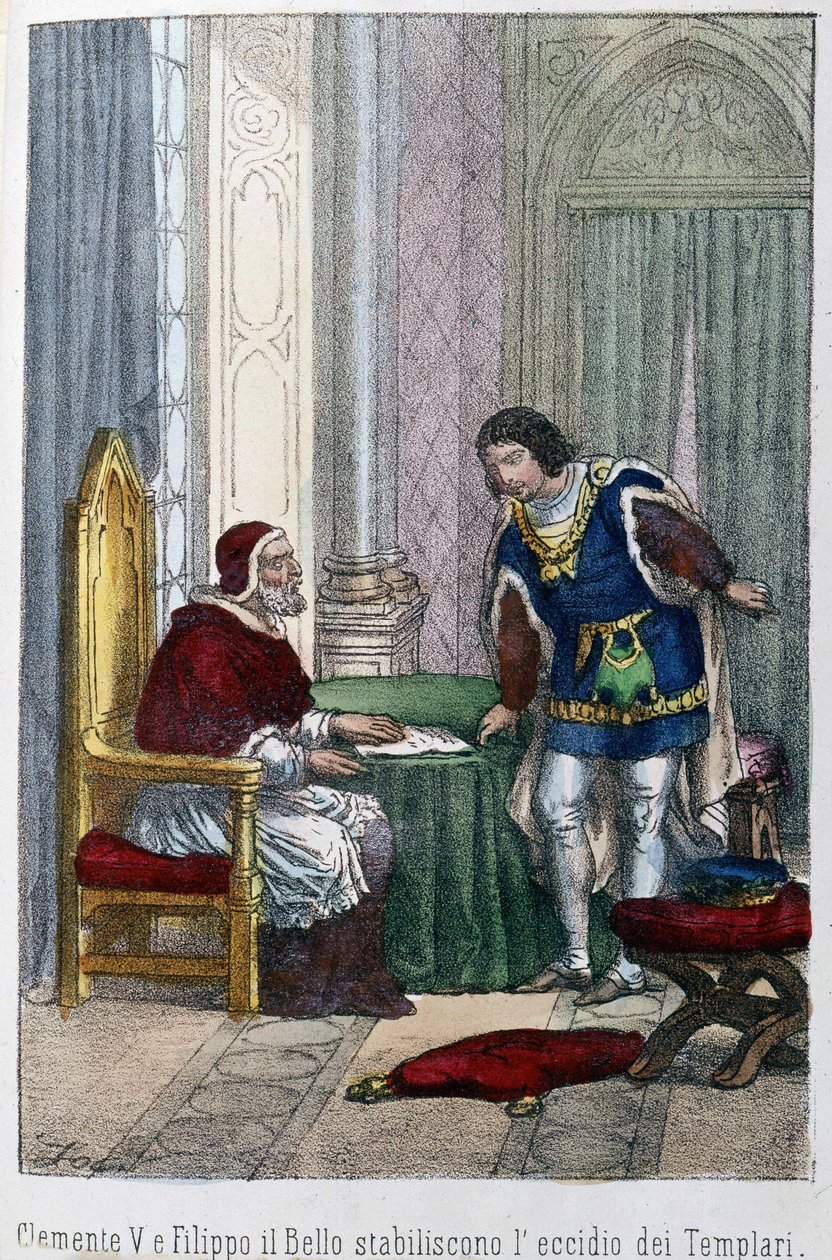 Pave Clemens V og Filip IV Bel, konge af Frankrig, besluttede at eliminere tempelriddere af Unknown artist