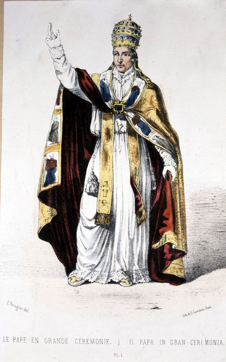 Pave Pius IX i en stor ceremoni kjole - gravering af Unknown artist