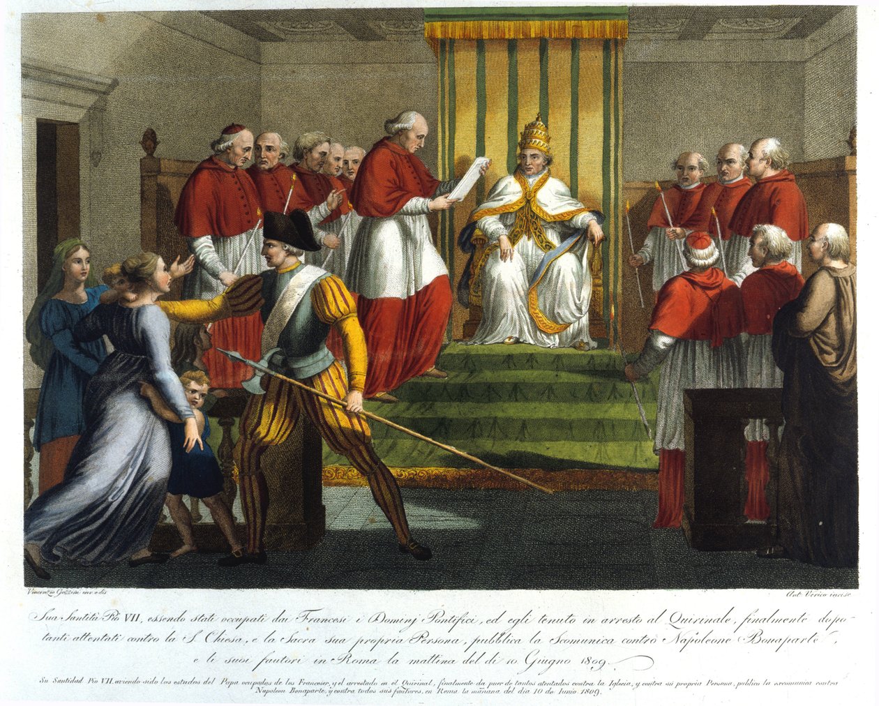 Pave Pius VII (1742 - 1823) ekskommunerede Napoleon Bonaparte den 10. juni 1809. Indgravering af det 19. århundrede. af Unknown artist