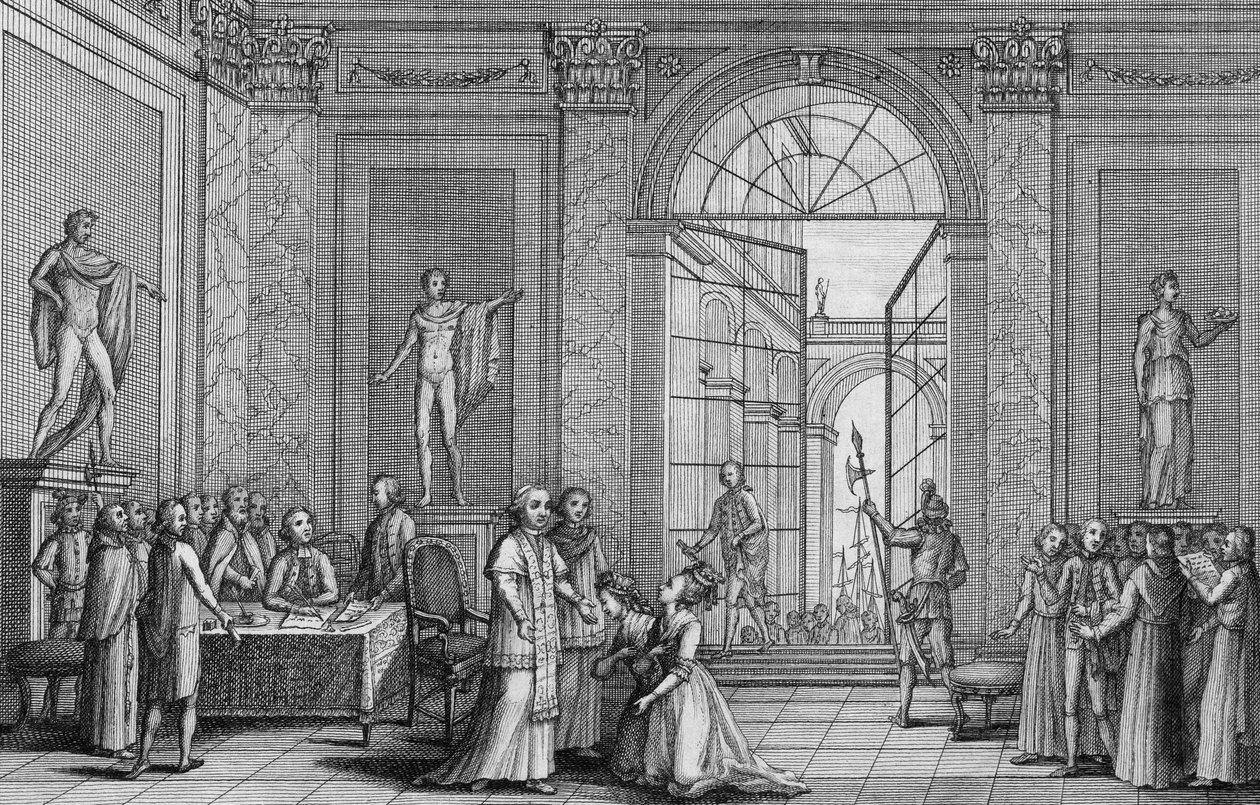 Pave Pius VI (Pio) modtog to døtre af Ludvig XV (Madame Marie Adelaide og Madame Marie Therese Victoire de France (Victoire-Louise-Marie-Therese de France), kendt som Madame Fourteenth og Madame Victoire) (1733-1799) i 1791 - gravering af Unknown artist