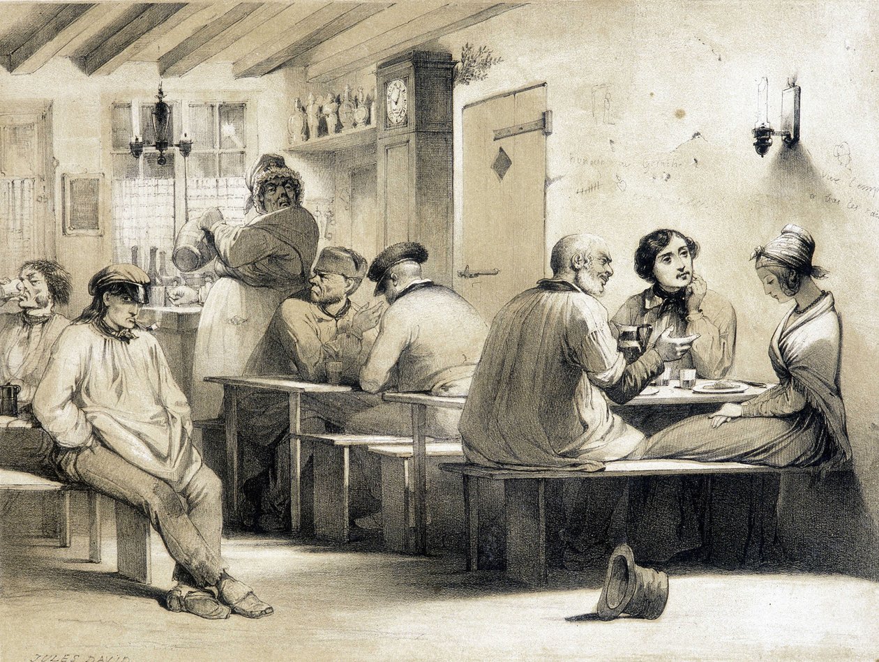 Populært hostel "" Le Carpet Franc"". Illustration af det 19. århundrede. af Unknown artist