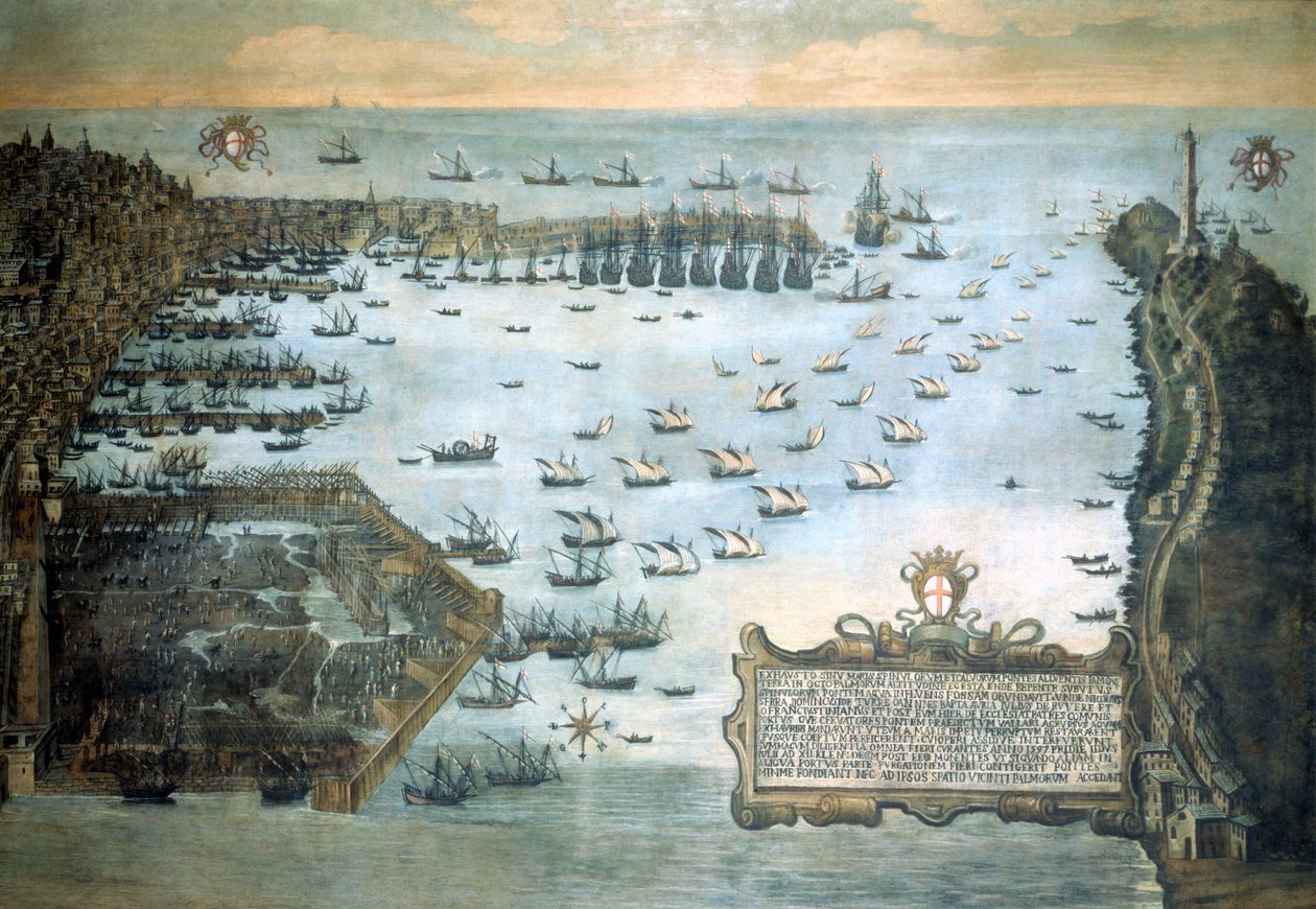 Genovas havn i 1597. Genovas flådemuseum - Pegli. af Unknown artist
