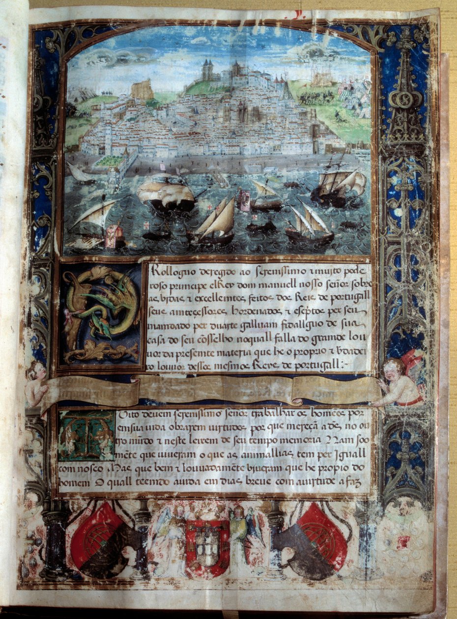 Lissabons havn i det 16. århundredes miniature i "" Chronicle of King Alfonso Henri"" af Unknown artist