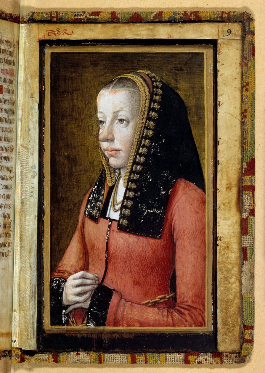Portræt antager af Anne af Bretagne (1477-1514), dronning af Frankrig. Miniature, fragment af timebog. Anonym af Unknown artist
