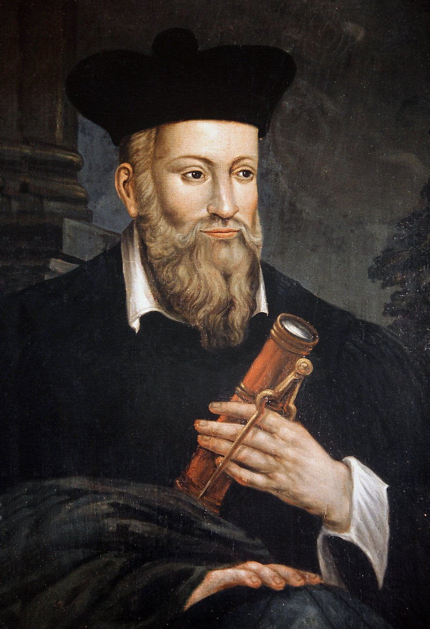 Portræt af Michel de Nostre-Dame (Nostre Dame), kendt som Nostradamus, astrolog (1503-1566), detalje, House of Nostradamus, Salon de Provence, Bouches du Rhone af Unknown artist