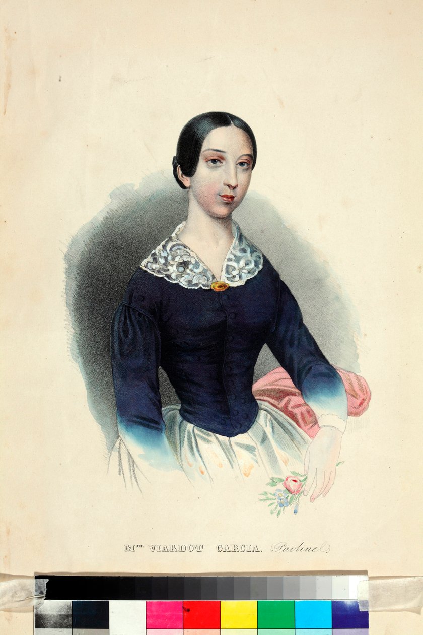 ""Portræt af sangerinden og komponisten Pauline Viardot (1821-1910)"" (Portræt af sangerinden og komponisten Pauline Viardot (1821-1910)) Anonym akvarel omkring 1840 Dim 44,5x31,5 cm I Turgenev Memorial Museum, Moskva af Unknown artist