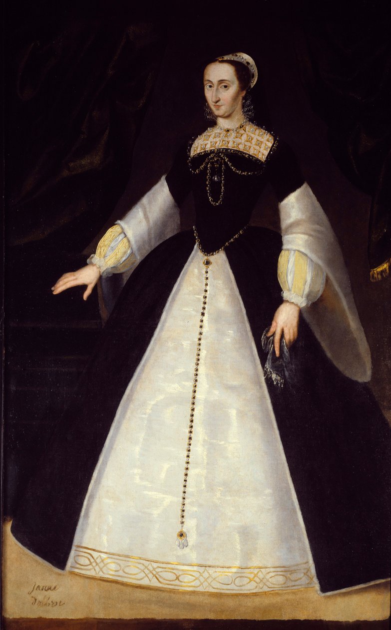 Portræt i foden af Jeanne af Albret, dronning af Navarra (1528-1572), mor til Henry IV Anonym maleri. 16. århundrede søn. 1,96x1,22 m Pau, slottets museum af Unknown artist