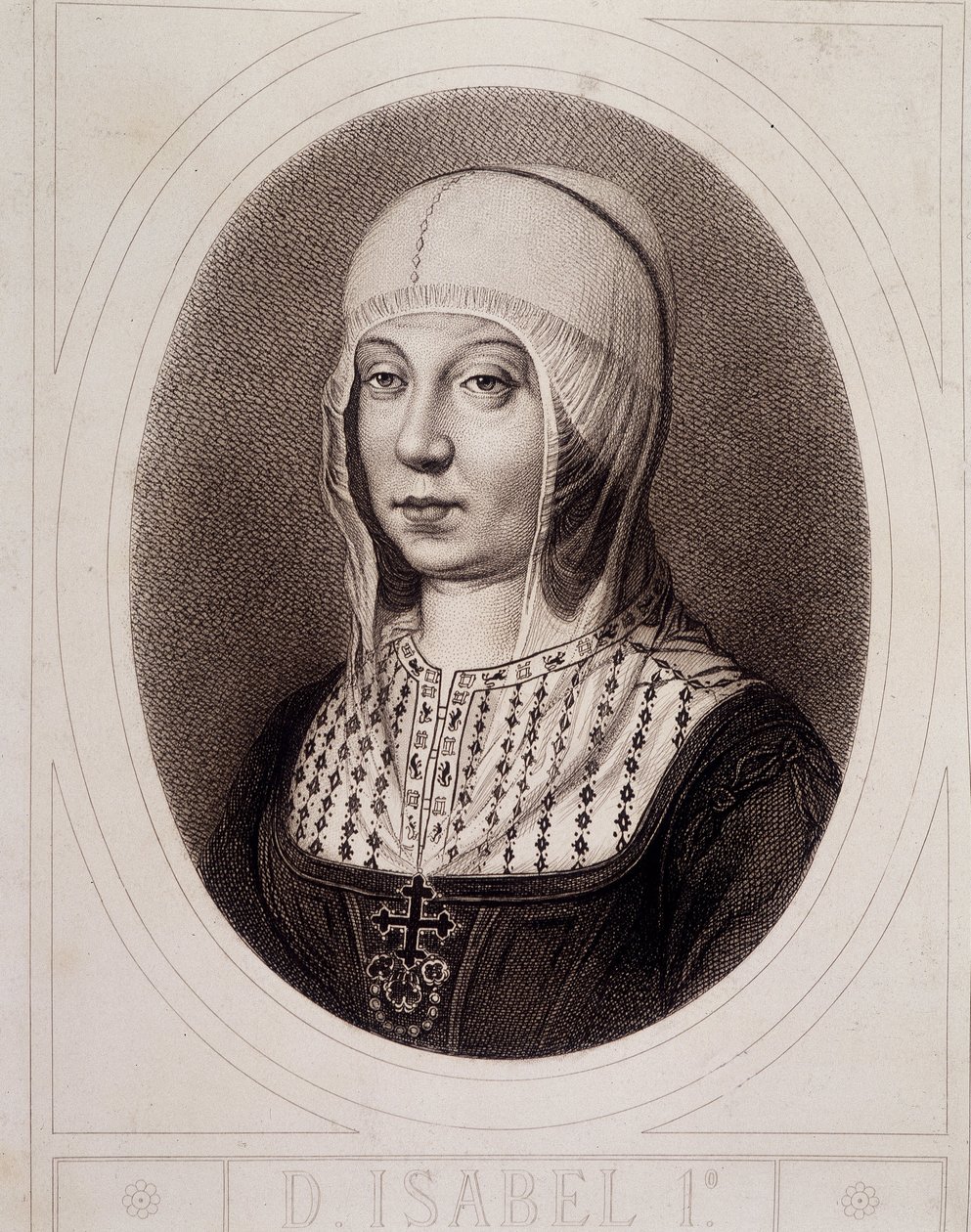 Portræt i medaljon af Isabelle 1. den katolske eller Castilla - gravering af Unknown artist