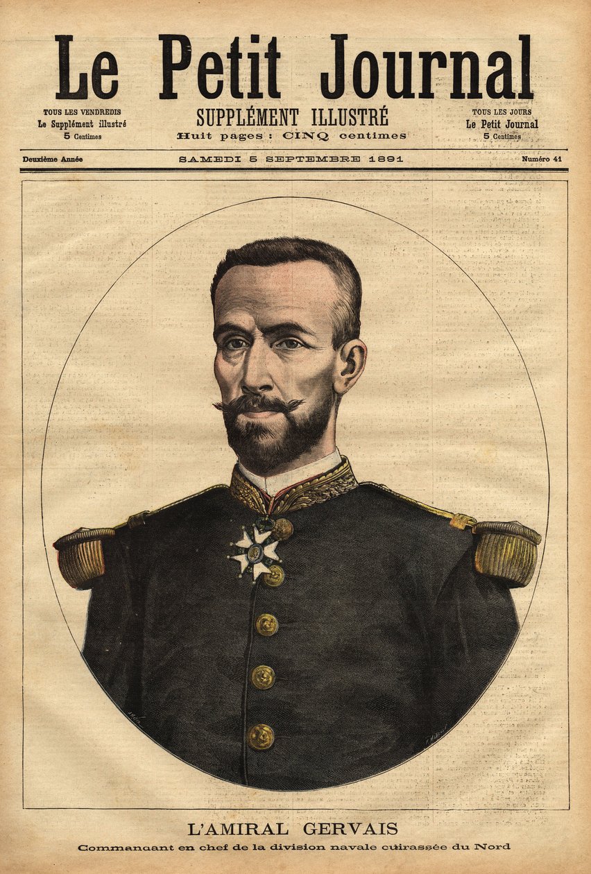 Portræt af admiral Gervais (1837-1921), øverstkommanderende for Nordens flådedivision. Indgravering i "" Le petit journal"" 5/09/1891. Selvas samling. af Unknown artist
