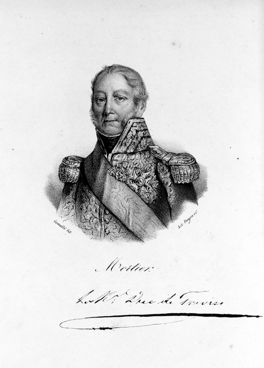 Portræt af Adolphe Edouard Casimir Joseph Mortier, hertug af Treviso, fransk marskal og politiker (1768 - 1835). Indgravering af det 19. århundrede. af Unknown artist
