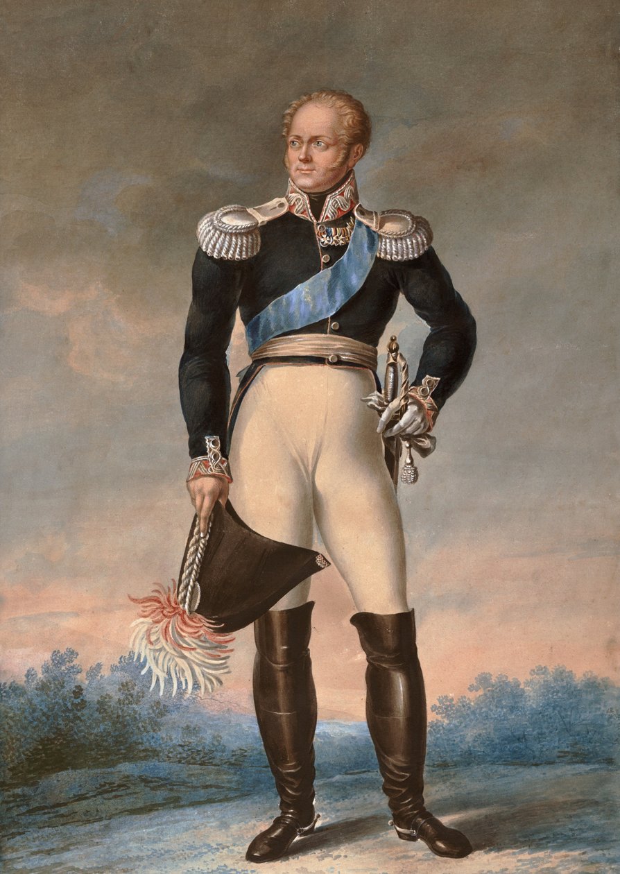 Portræt af Alexander I af Rusland, ca. 1819 - Akvarel - Fodportræt af Alexander I, Ruslands zar (1777-1825)"" Anonym akvarel af Unknown artist