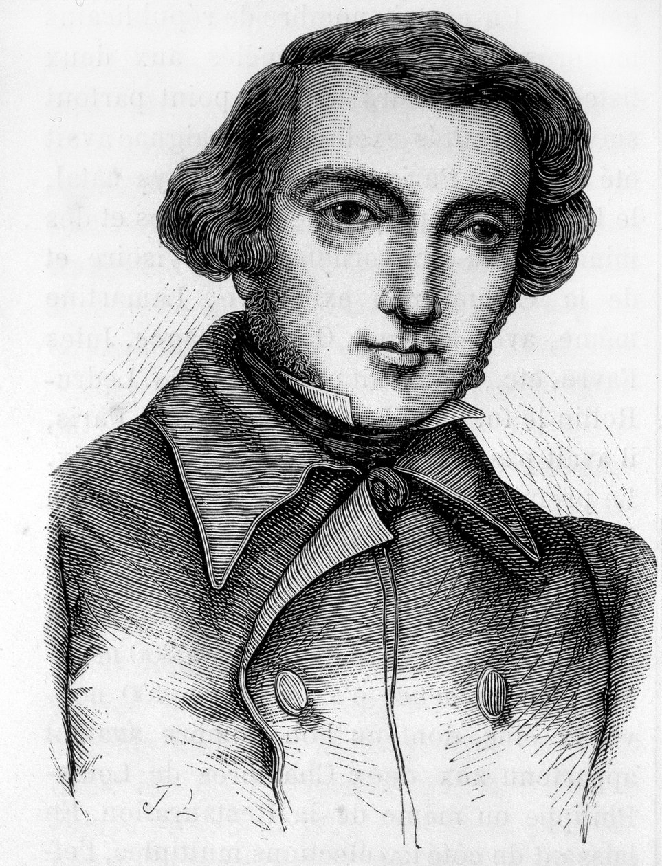 Portræt af Alexis de Tocqueville (1805 - 1859), fransk historiker og politiker. Gravering 1800-tallet. af Unknown artist