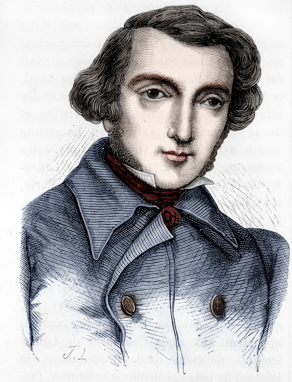 Portræt af Alexis de Tocqueville (1805 - 1859), fransk historiker og politiker. Gravering 1800-tallet. af Unknown artist