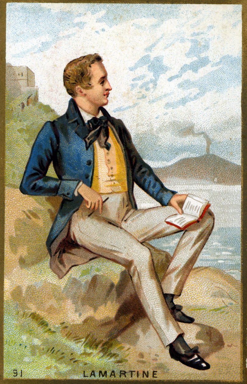 Portræt af Alfonso de Lamartine (1790 - 1869) fransk digter. 1800-tallets kromolitografi. af Unknown artist