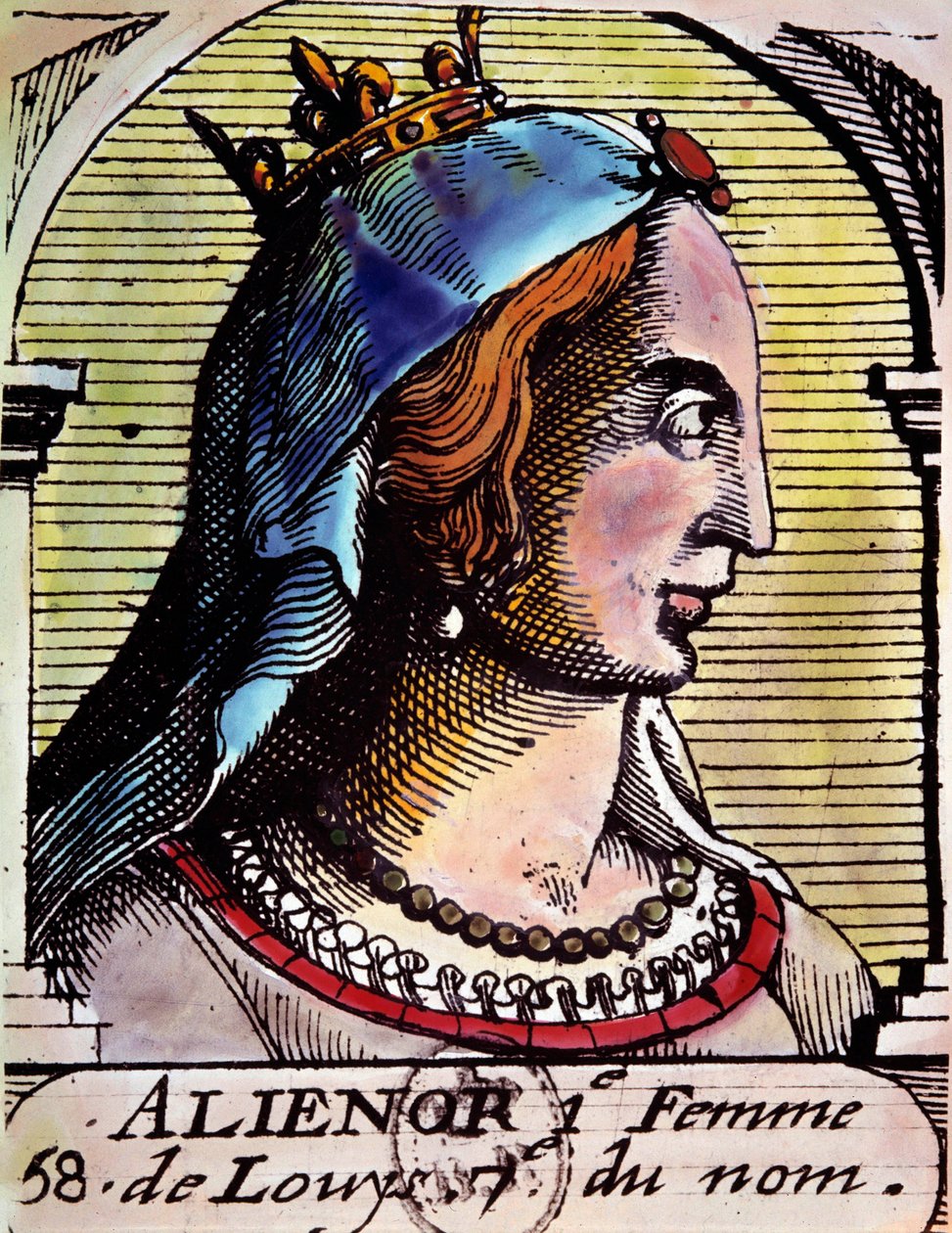 Portræt af Alienor af Aquitaine (1122-1204) (også kaldet Eleonore de Guyenne), dronning af Frankrig. Gravering. BN Paris af Unknown artist