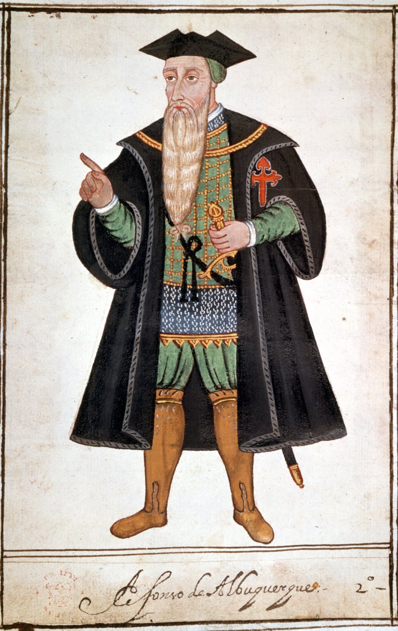 Portræt af Alphonse (Alfonso eller Afonso) af Albuquerque (1453 - 1515). Manuskript af Pedro Varretto de Resenda. 16. århundrede. af Unknown artist