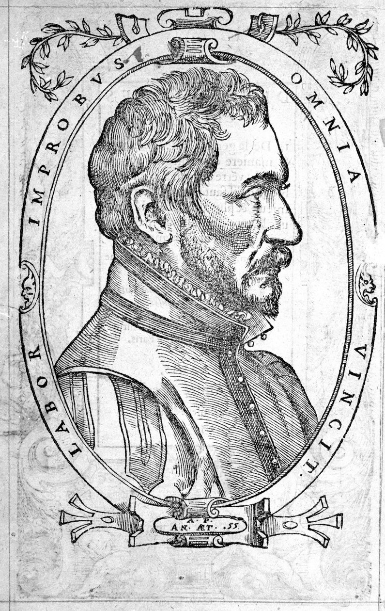 Portræt af Ambroise Pare, fransk læge og kirurg (1509-1590) Indgravering af det 16. århundrede af Unknown artist