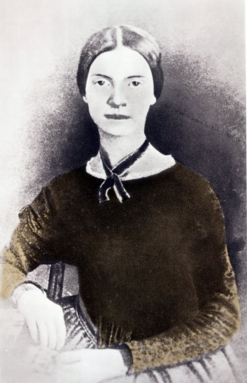Portræt af den amerikanske digter Emily Dickinson (1830-1886) fra et fotografi omkring 1846-1847 af Unknown artist
