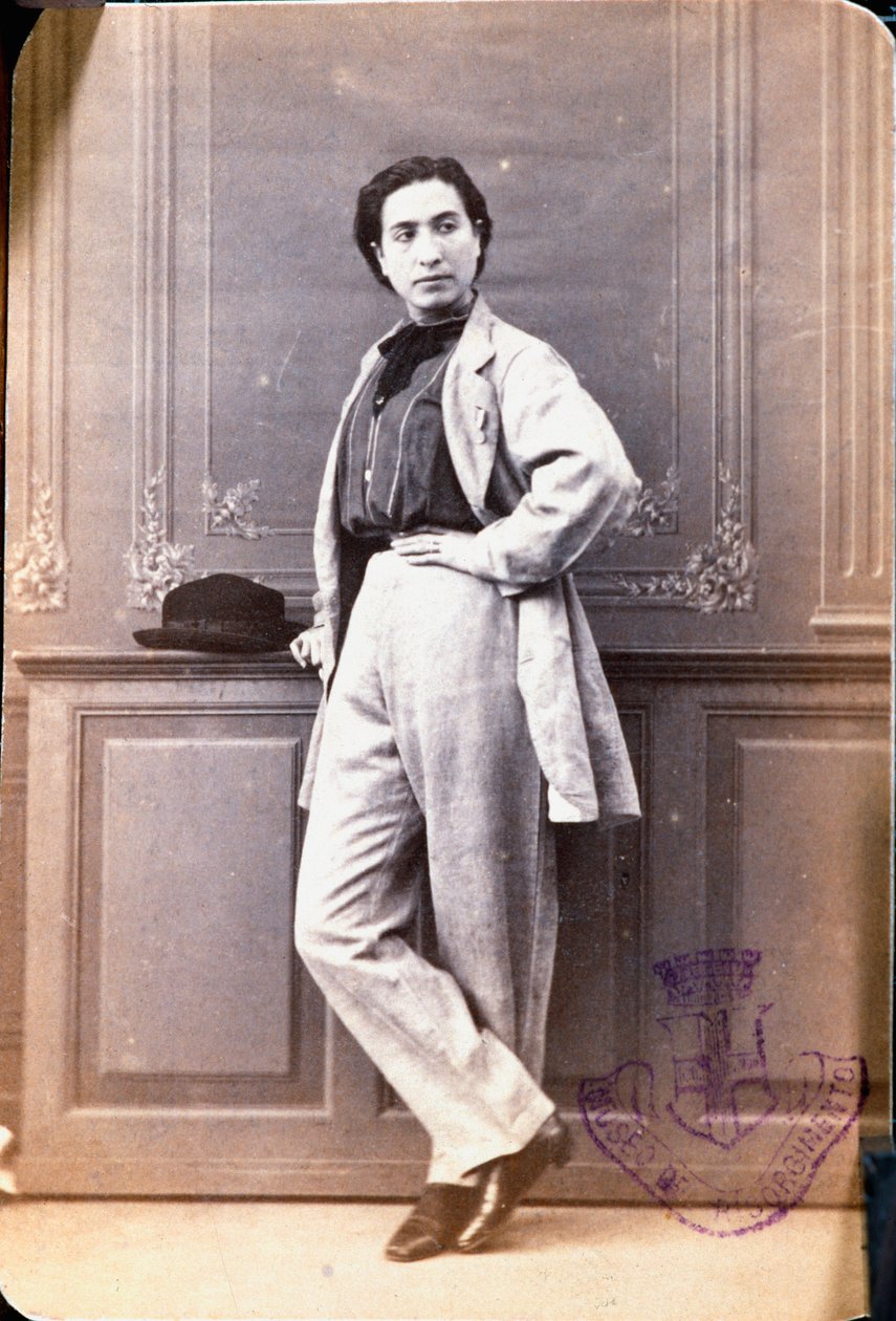 Portræt af Anita Garibaldi (1821-1849), Giuseppe Garibaldis hustru, i herretøj, hendes hår klippet i Rom for at gå ubemærket hen af Unknown artist