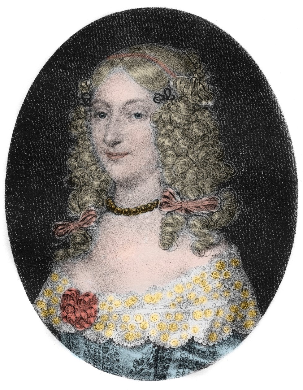 Portræt af Anne-Genevieve de Bourbon-Conde (1619-79) Hertuginde af Longueville - Portræt af Anne Genevieve de Bourbon Conde (Anne-Genevieve de Bourbon-Conde), hertuginde af Longueville (1619-1679) gravering af det 19. århundrede af Unknown artist