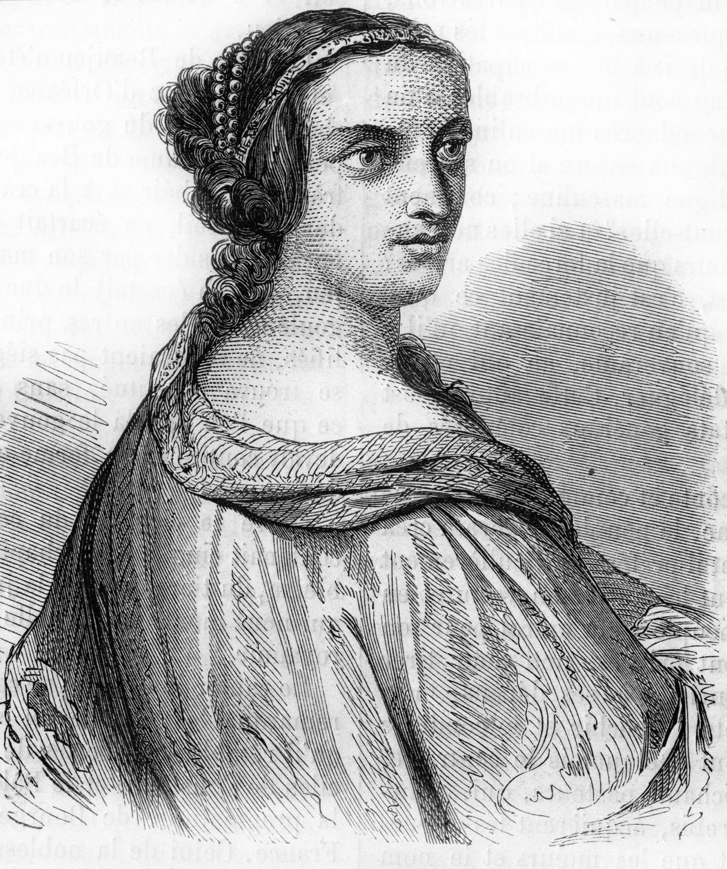 Portræt af Anne de Beaujeu, Anne af Frankrig (1462-1522), hertuginde af Bourbon, datter af Ludvig XI. Gravering 1800-tallet.). Indgravering af det 19. århundrede. af Unknown artist