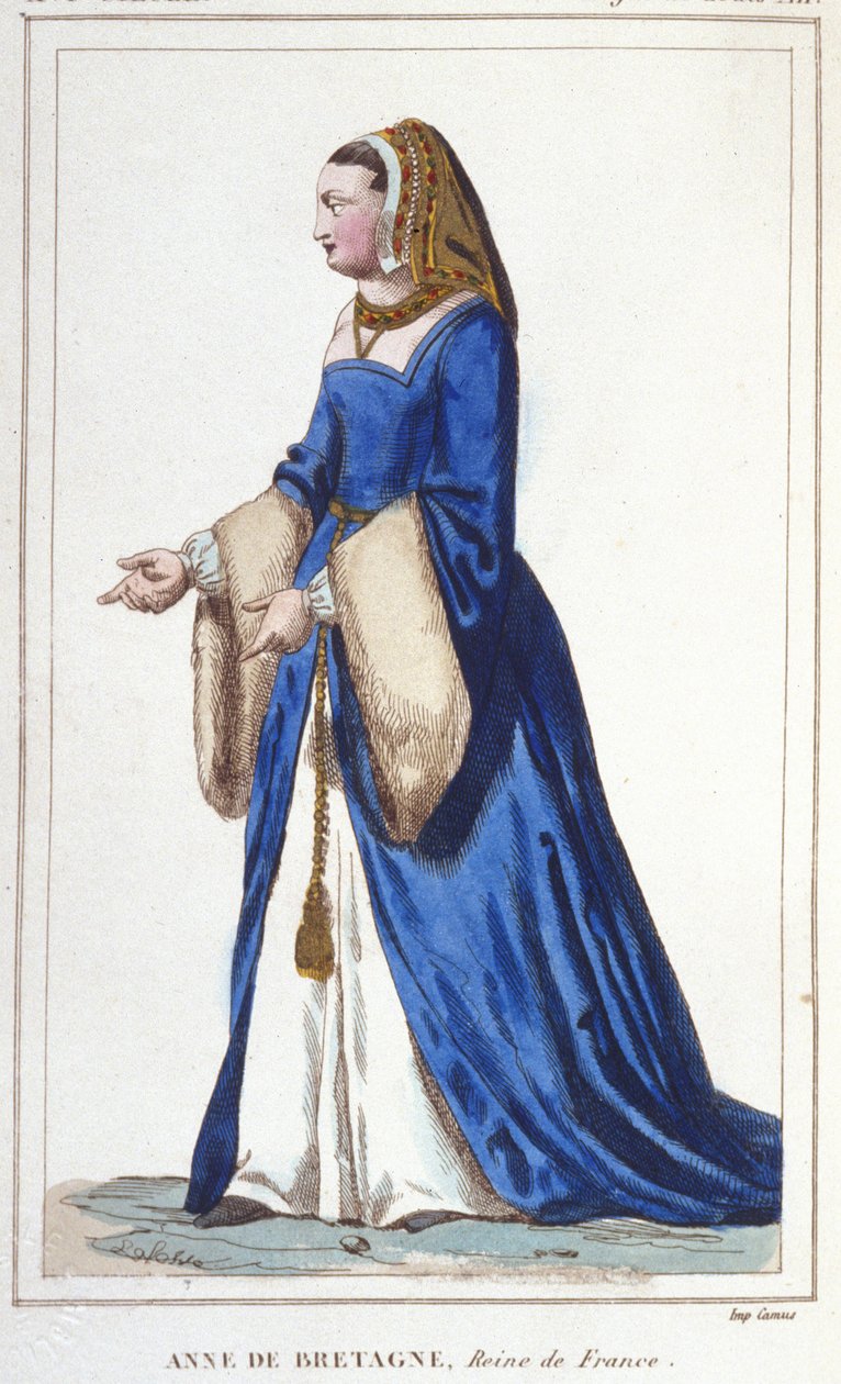Portræt af Anne af Bretagne (1476-1514), dronning af Frankrig, hustru til Charles VIII og derefter Ludvig XII. Indgraveret fra 1830 af Unknown artist