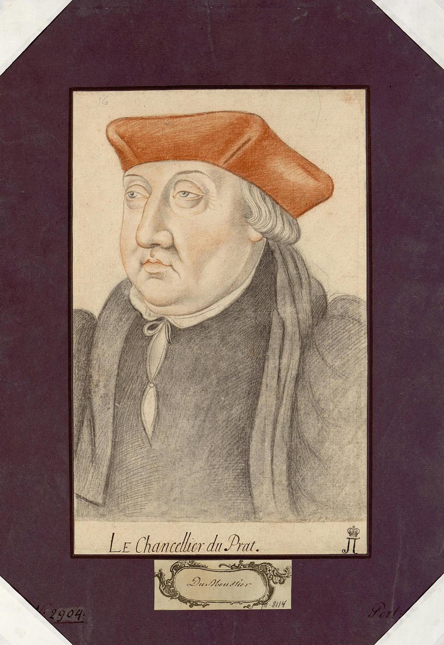 Portræt af Antoine Duprat (1463-1535), Anonym. Sort kridt og sangvinsk på papir, størrelse: 30,2x19,1, første halvdel af 1500-tallet, State Hermitage, St. Petersburg af Unknown artist
