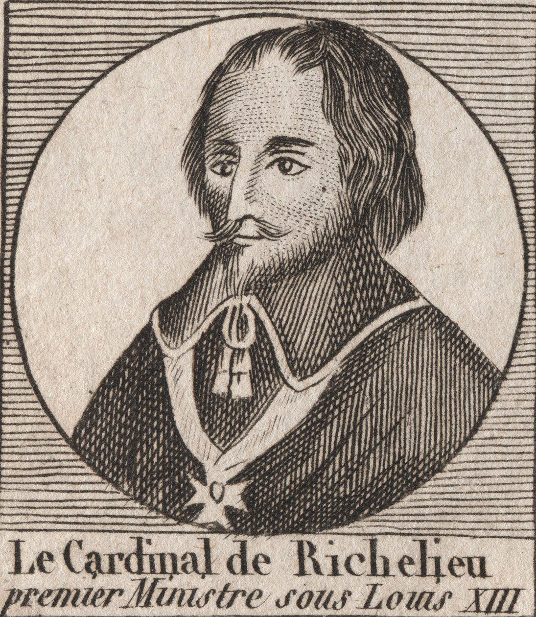 Portræt af Armand Jean du Plessis de Richelieu (1585-1642), kardinal hertug af Richelieu, hovedminister for kong Louis XIII - kardinal Richelieu, chefminister for kong Louis XIII fra 1624 til 1642 - gravering fra "Instruction sur l